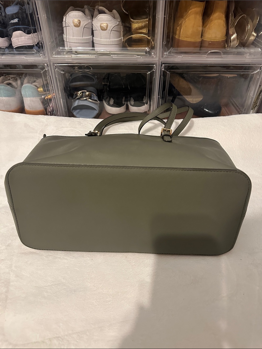 Michael Kors Olive Saffiano Leather Tote with Gold Accents - Picture 10 of 16
